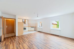 Wohnzimmer mit offener Küche