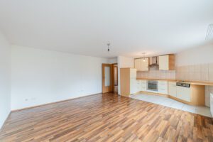 Wohnzimmer mit offener Küche